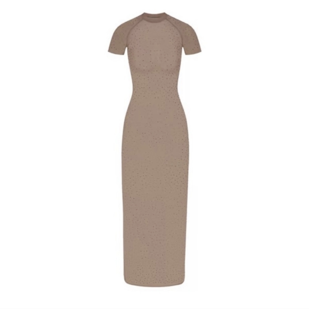 NWT SKIMS MESH RHINESTONE COVER UP LONG DRESS IN DESERT